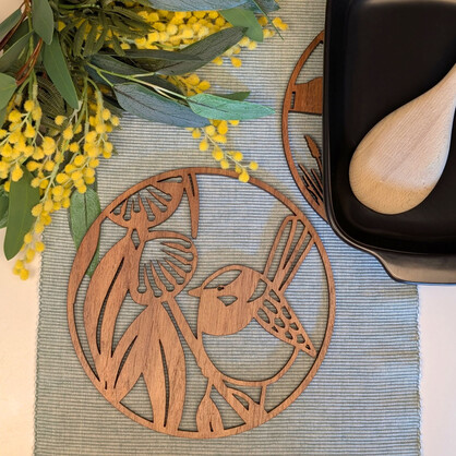 Blue Wren: Australian Wooden Trivet / Pot Stand (Large)