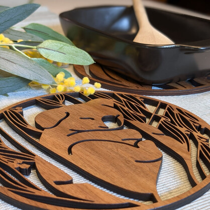 Sleepy Koala: Australian Wooden Trivet / Pot Stand (Large)