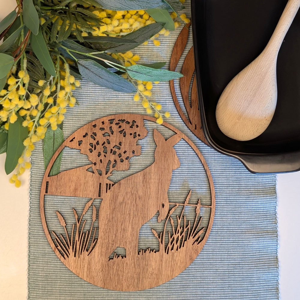 Outback Kangaroo: Australian Wooden Trivet / Pot Stand (Large)