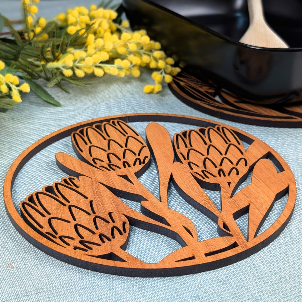 Protea: Australian Wooden Trivet / Pot Stand (Large)