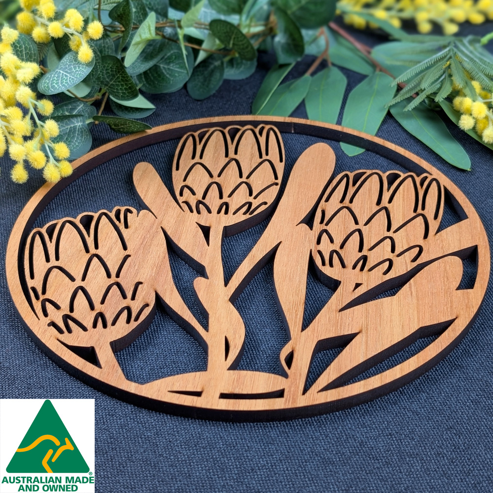 Protea: Australian Wooden Trivet / Pot Stand (Large)