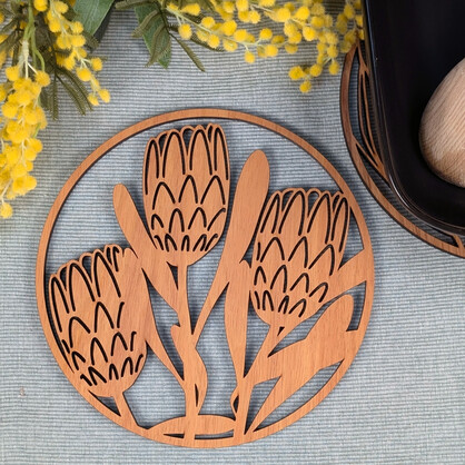 Protea: Australian Wooden Trivet / Pot Stand (Large)