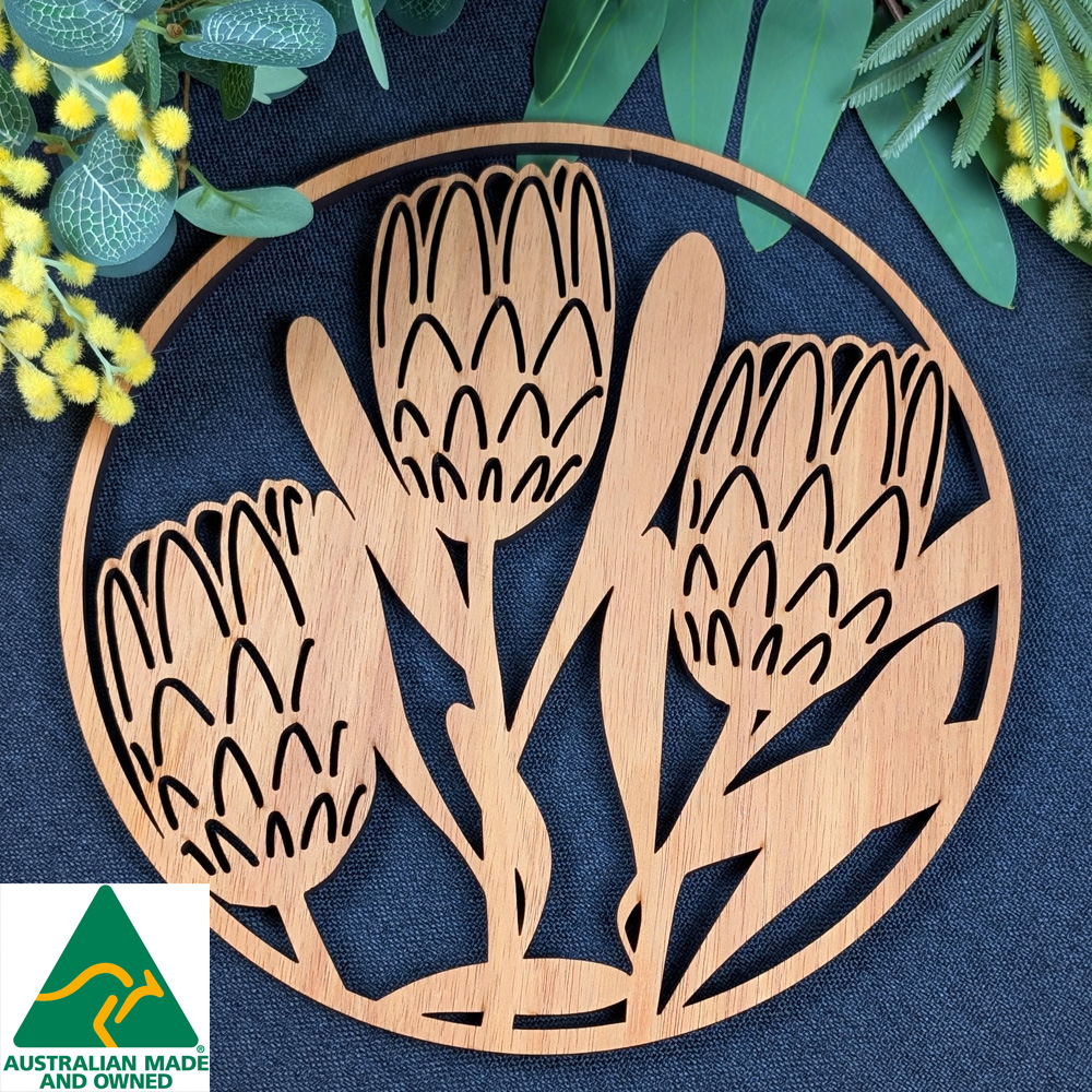 Protea: Australian Wooden Trivet / Pot Stand (Large)