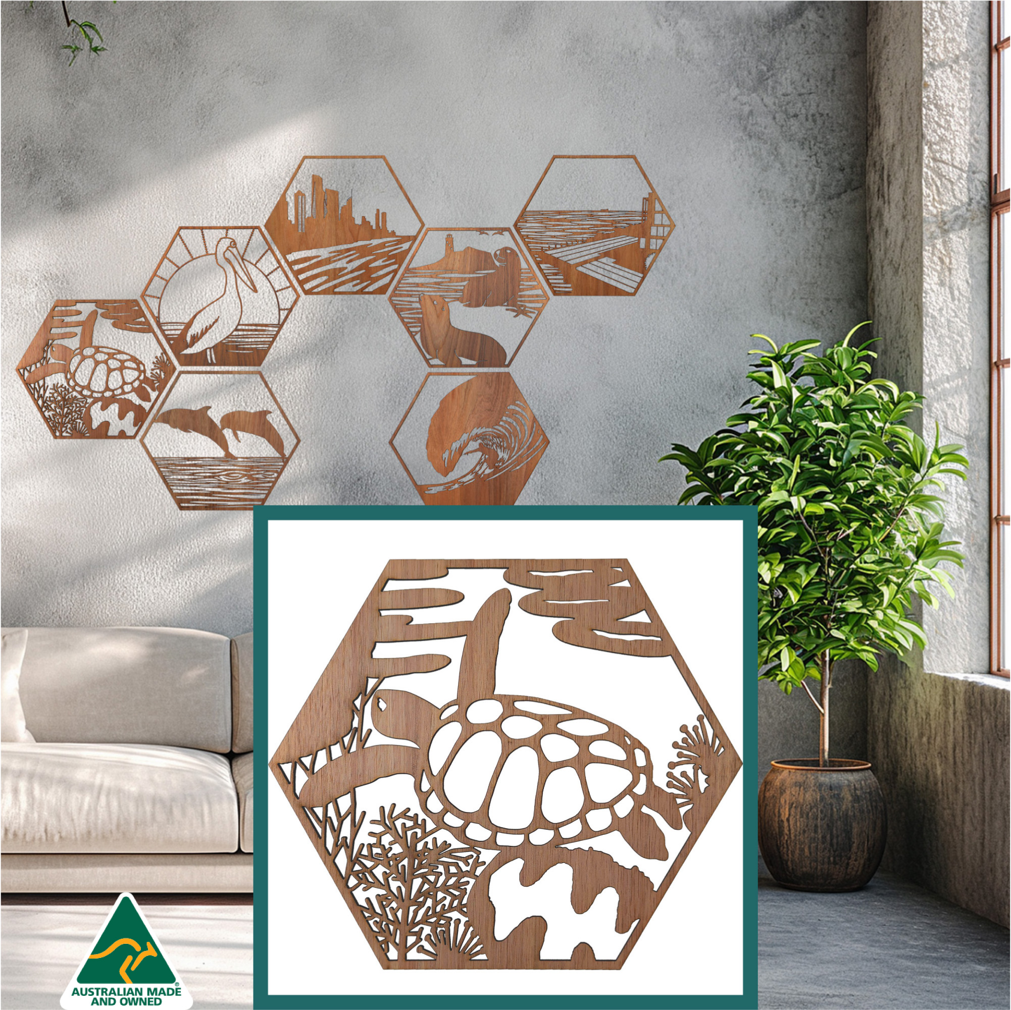 Giant Sea Turtle Hexagon Wall Art