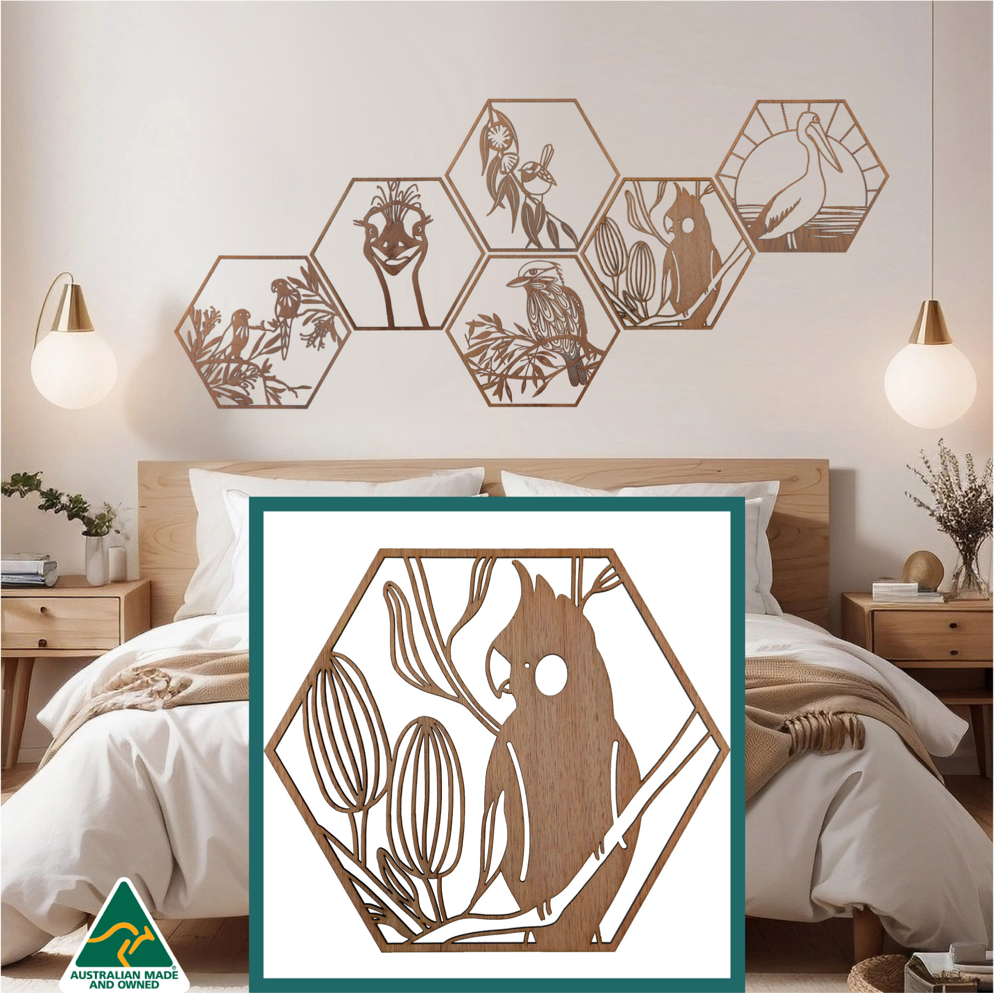 Perched Cockatoo Hexagon Wall Art