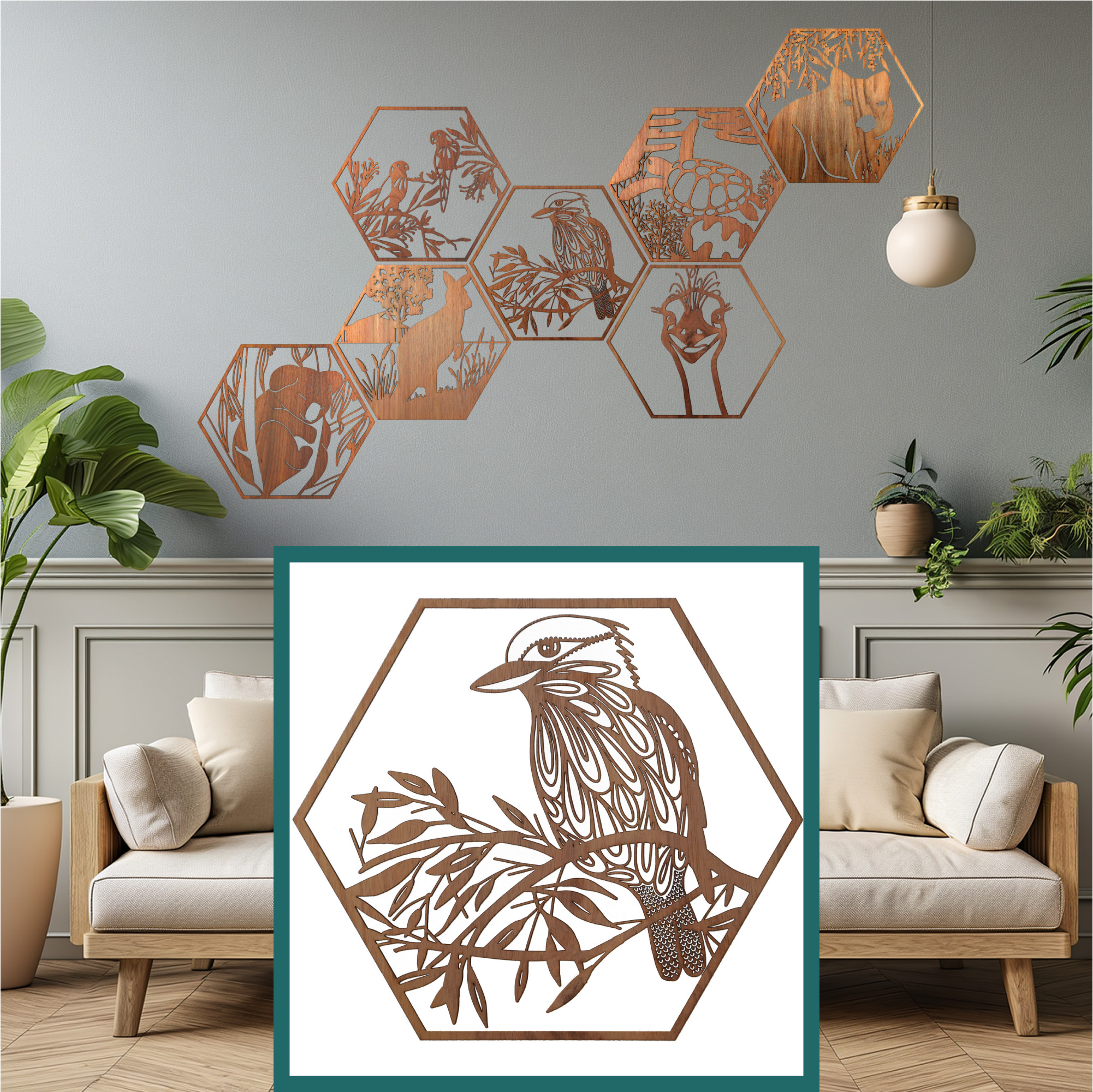 Kookaburra Hexagon Wall Art