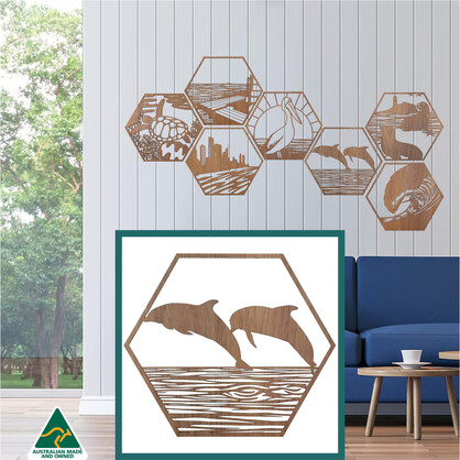 Jumping Dolphins Hexagon Wall Art