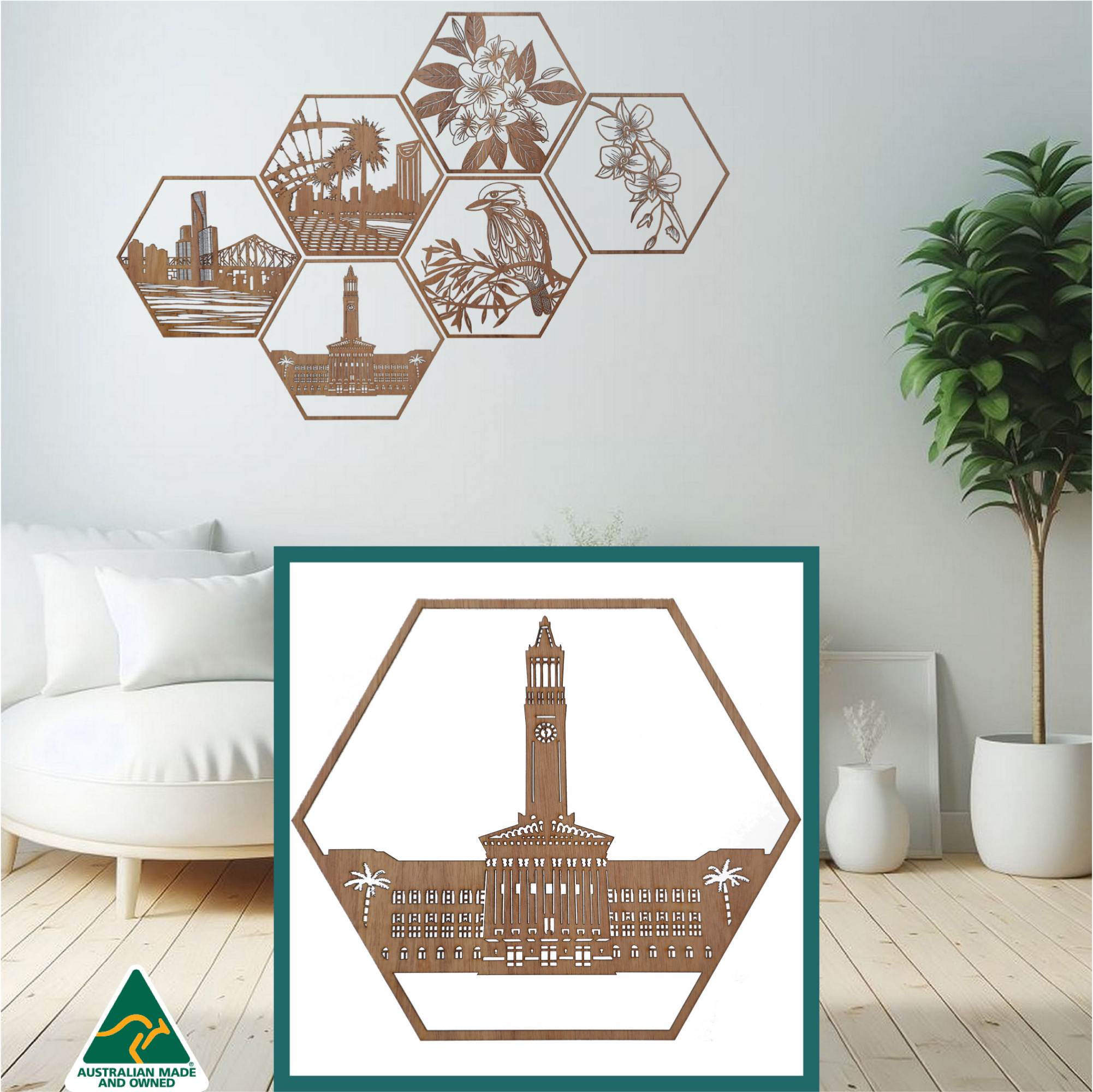 Brisbane Town Hall Hexagon Wall Art