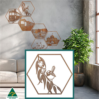Blue Fairy Wren Hexagon Wall Art