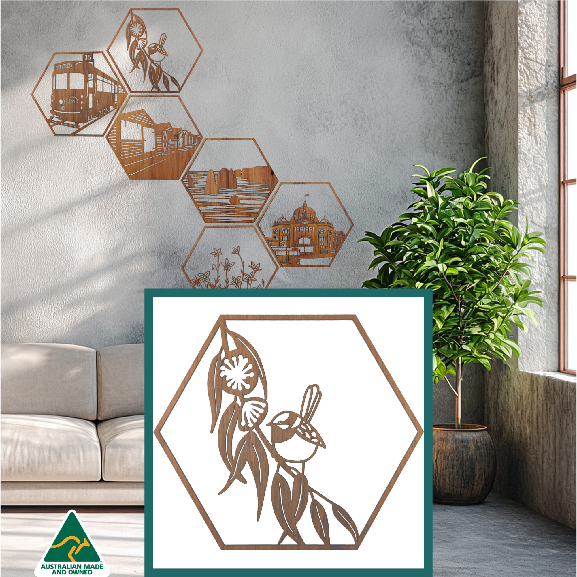 Blue Fairy Wren Hexagon Wall Art