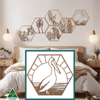 Pelican Sunset Hexagon Wall Art