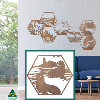 Seals Sunbathing Hexagon Wall Art