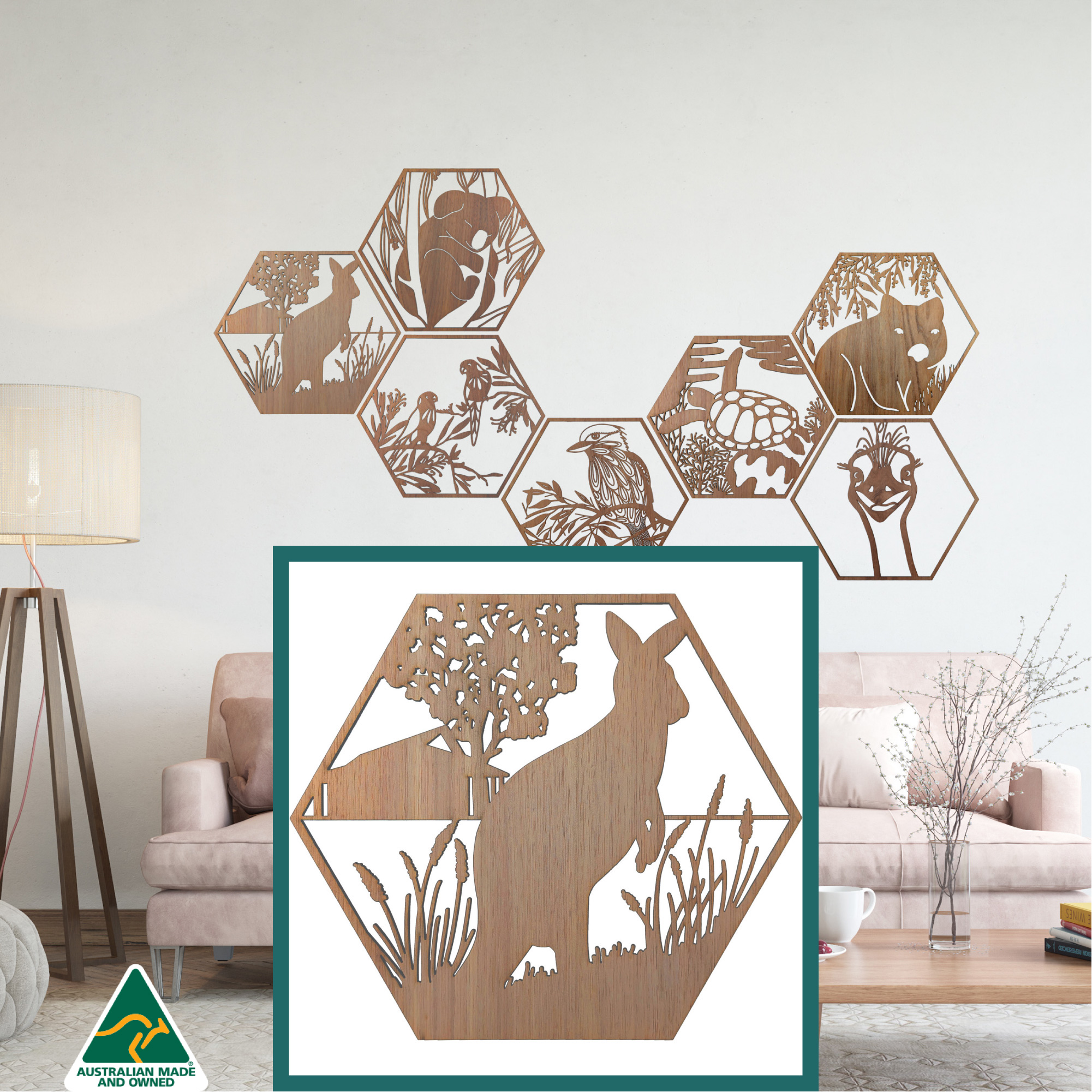 Outback Kangaroo Hexagon Wall Art