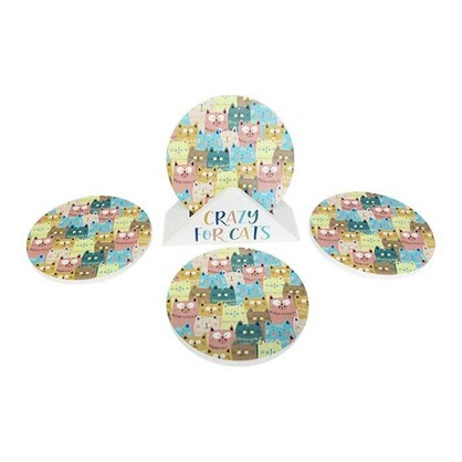 Cat Round Coasters Set 4