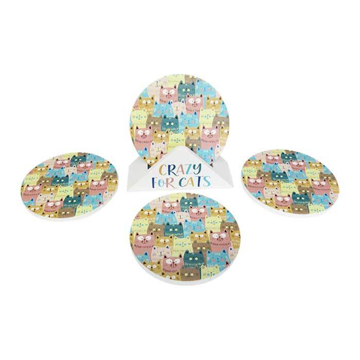 Cat Round Coasters Set 4