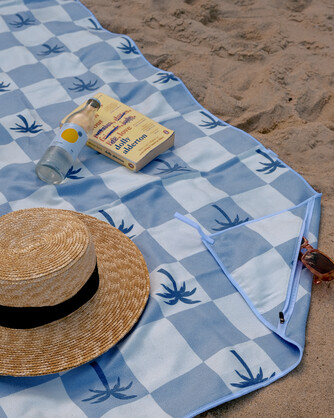 Malibu Blue Checkered Beach Towel With Pocket