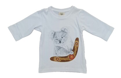 Koala with Boomerang | Organic Cotton T-Shirt | 3/4 Sleeve | Size 1 - 7