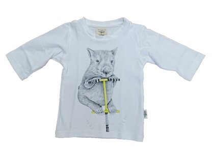 Wombat on a Pogo | Organic Cotton T-Shirt | 3/4 Sleeve | Size 1 - 7