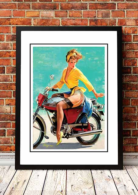 Gil Elvgren 'The Motorbike' Framed Pin-Up Girl Poster!