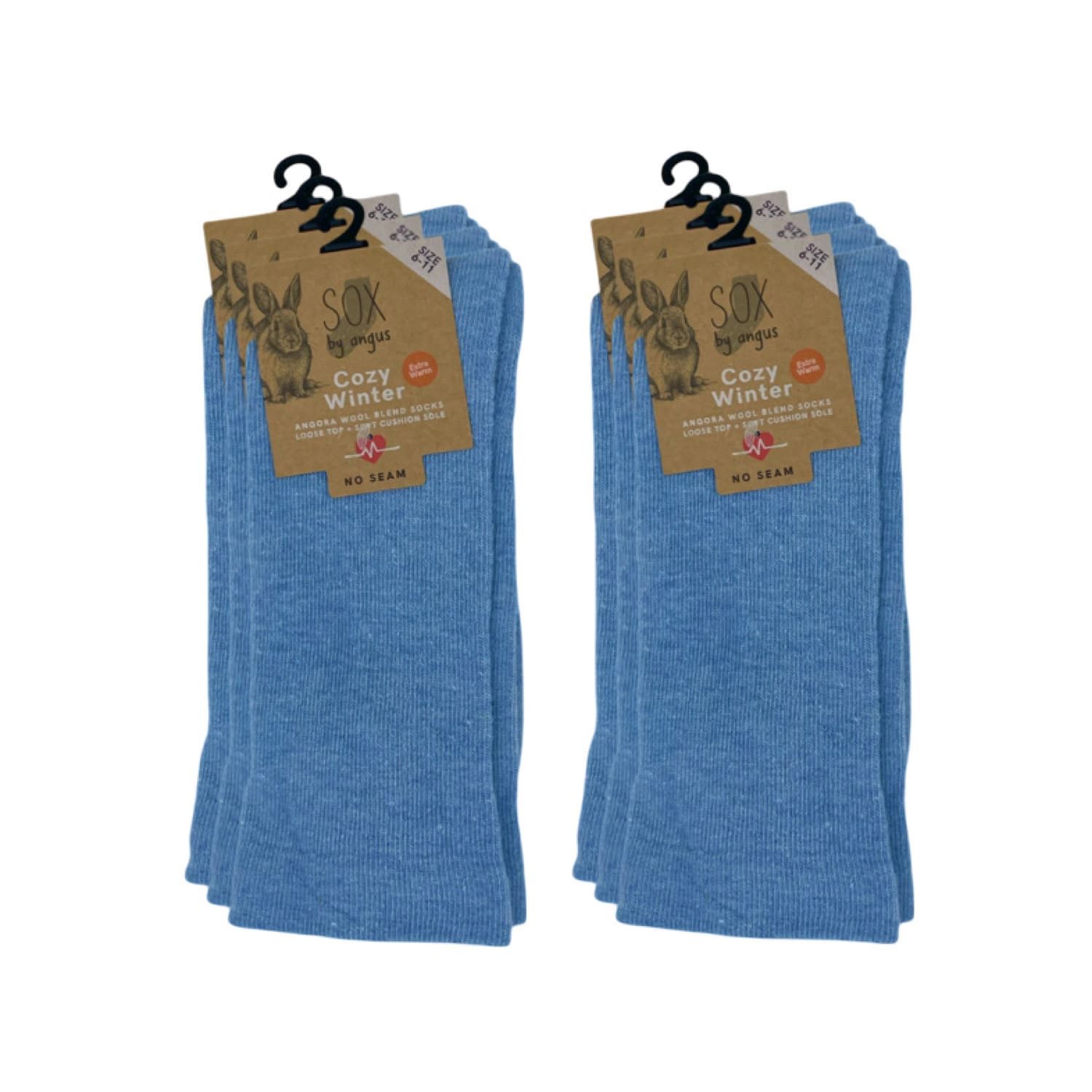 Angora Wool Blend Cushion Foot Loose Top Socks - NO SEAM - Sky-blue