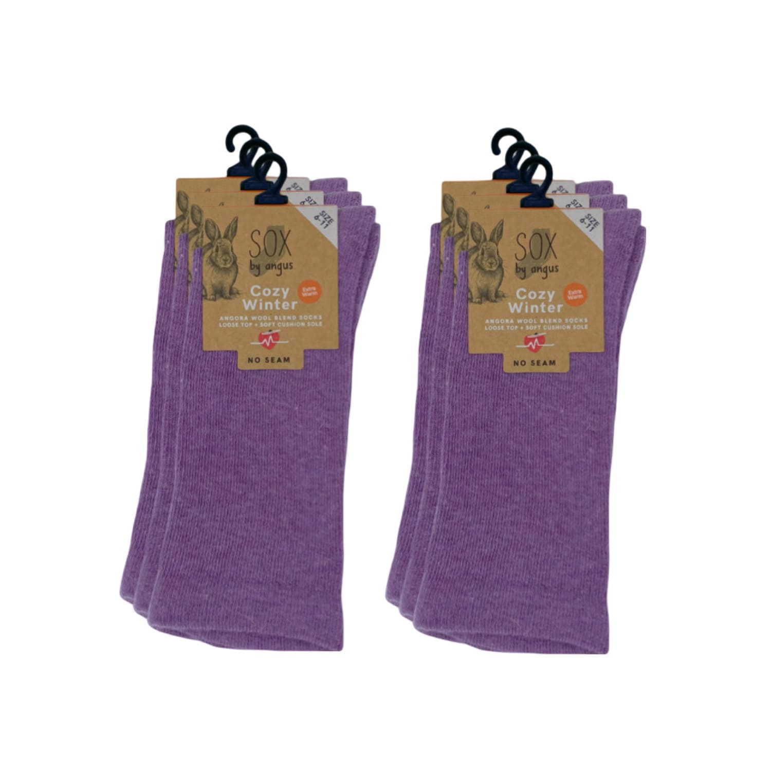 Angora Wool Blend Cushion Foot Loose Top Socks - NO SEAM - Purple