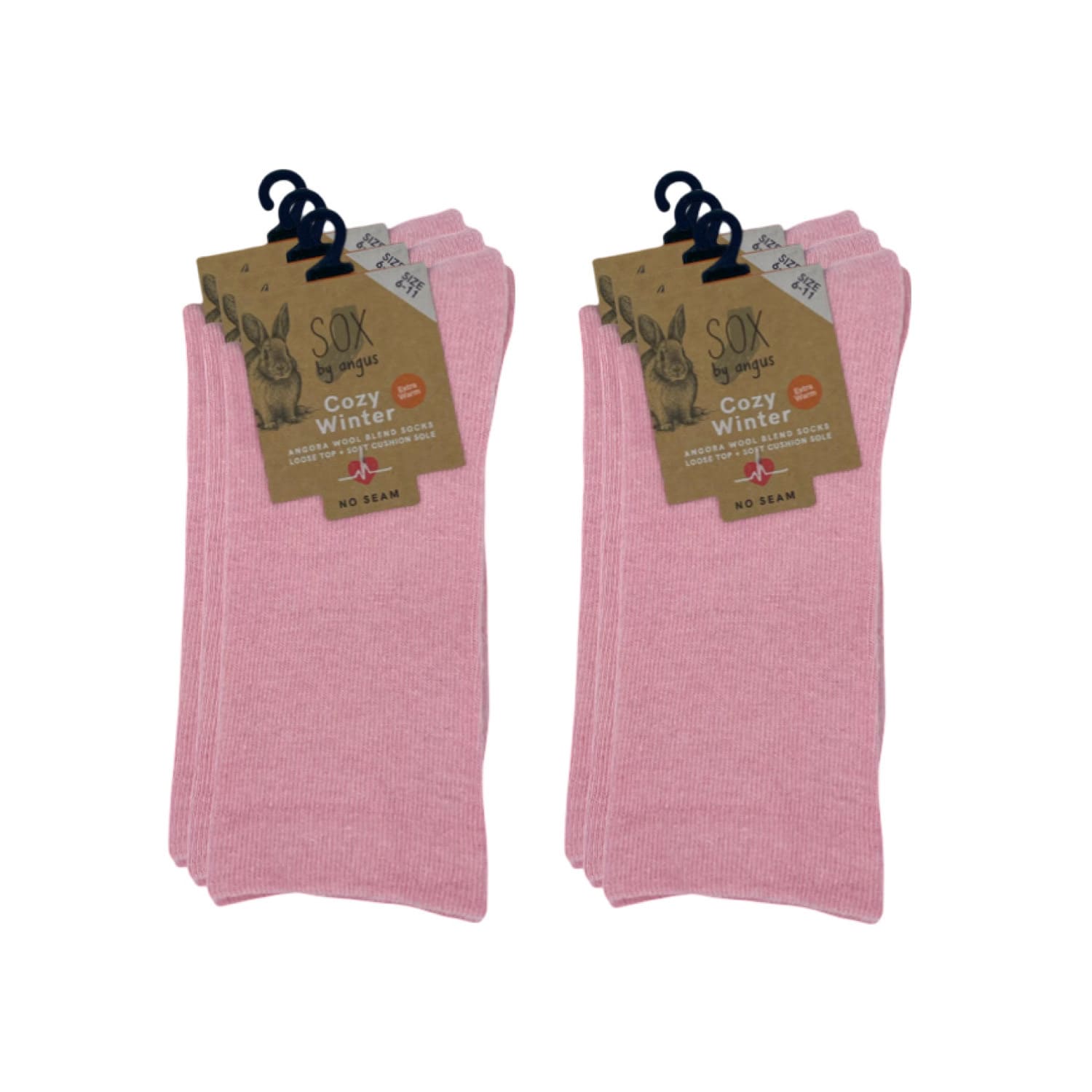 Angora Wool Blend Cushion Foot Loose Top Socks - NO SEAM - Pink