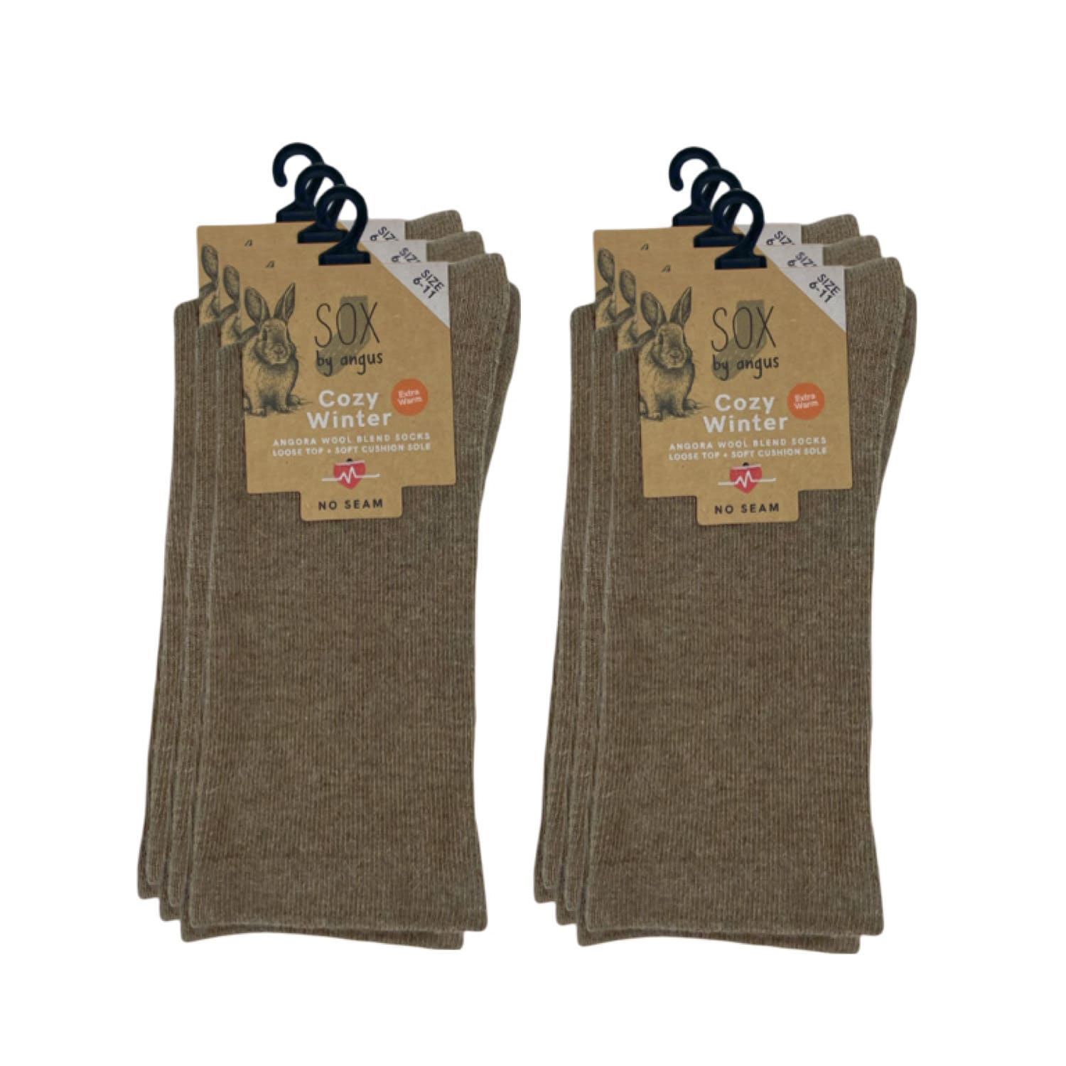Angora Wool Blend Cushion Foot Loose Top Socks - NO SEAM - Mocha