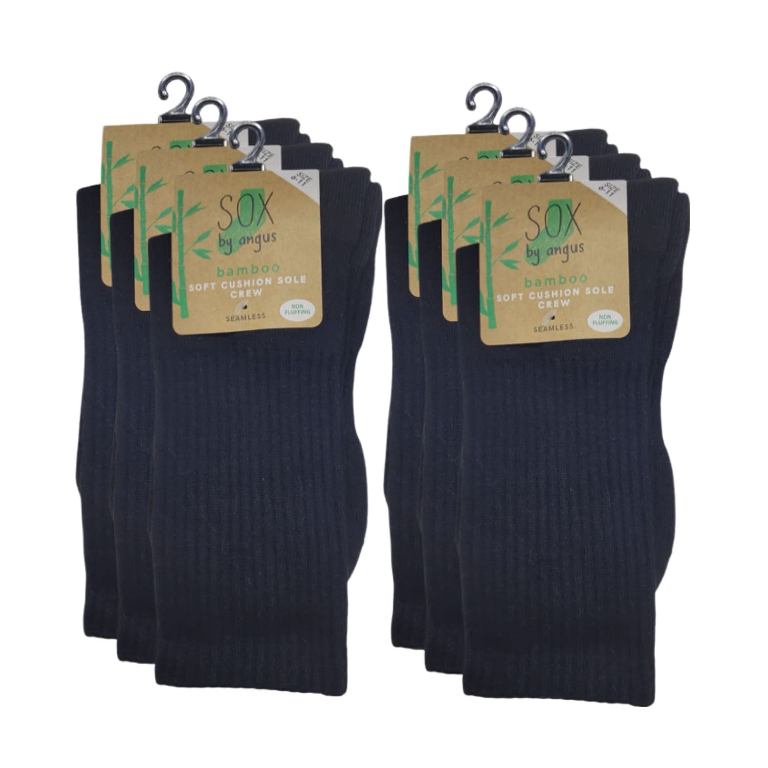 Non-Fluffling Bamboo Cushion Foot Crew Sport Socks | Black | Seamless