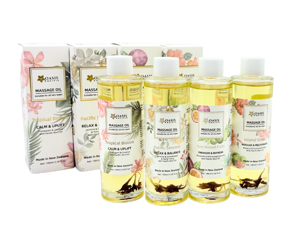 OASIS PACIFIC Tropical Bloom Massage Oil 100ML  CALM & UPLIFT  With Pacific Frangipani & Noni Oil