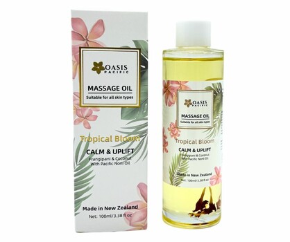 OASIS PACIFIC Tropical Bloom Massage Oil 100ML  CALM & UPLIFT  With Pacific Frangipani & Noni Oil