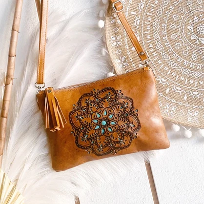 Vintage Tan Mandala Crossbody Bag
