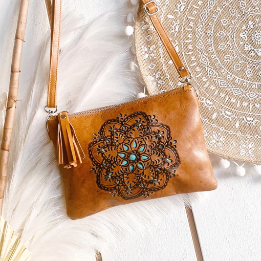 Vintage Tan Mandala Crossbody Bag
