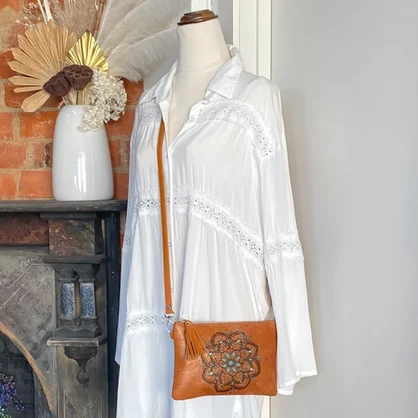 Vintage Tan Mandala Crossbody Bag