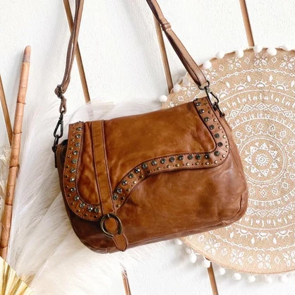 Sara Luxe Tan Saddle Bag