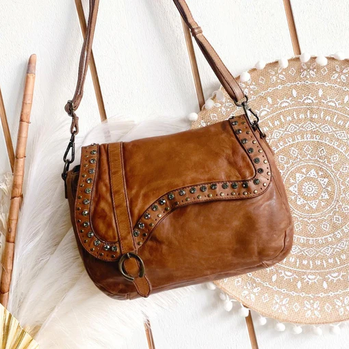 Sara Luxe Tan Saddle Bag