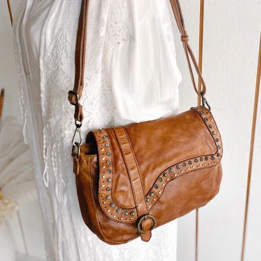 Sara Luxe Tan Saddle Bag
