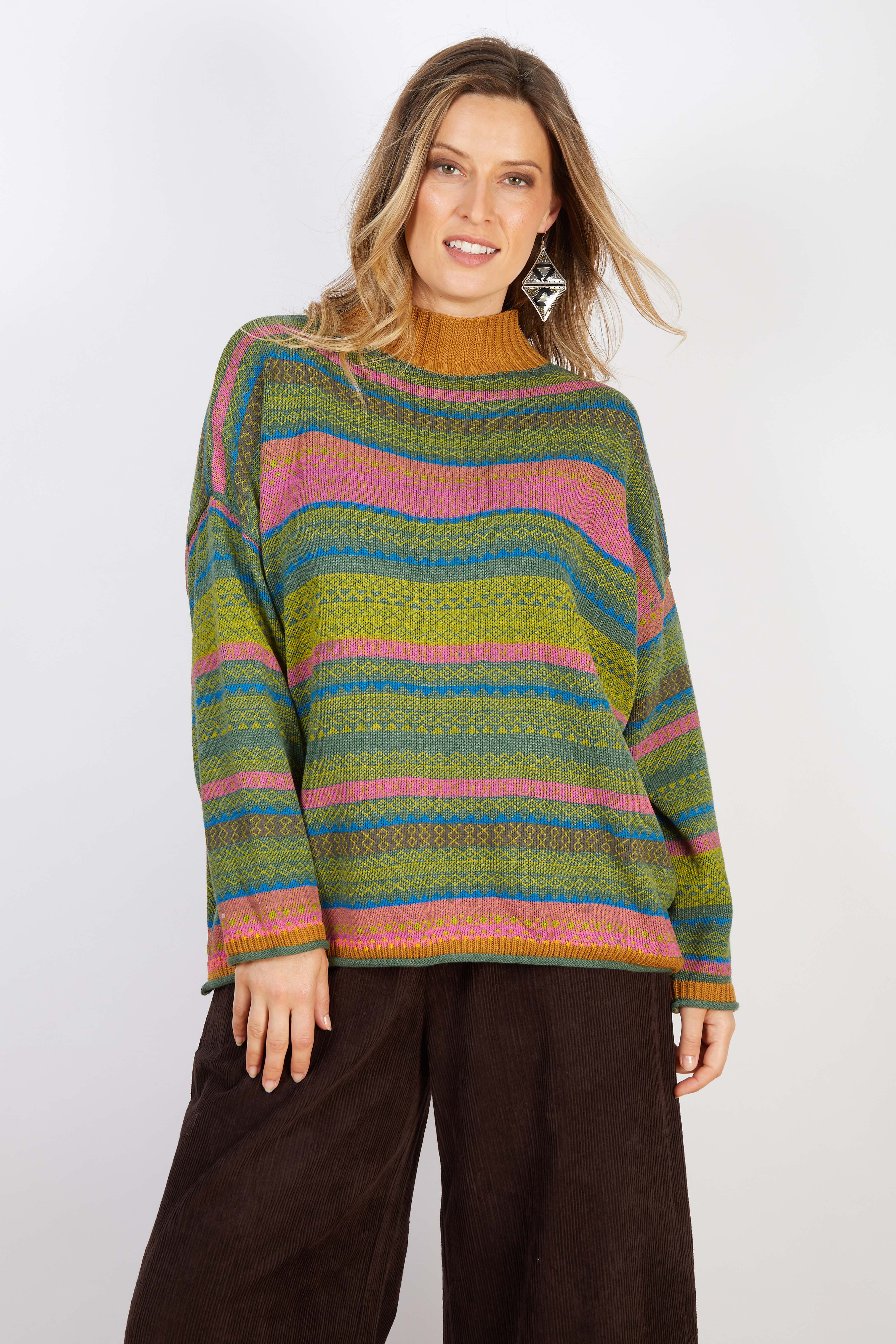 COTTON & RECYCLED FIBERS KNIT GREEN AND PINK