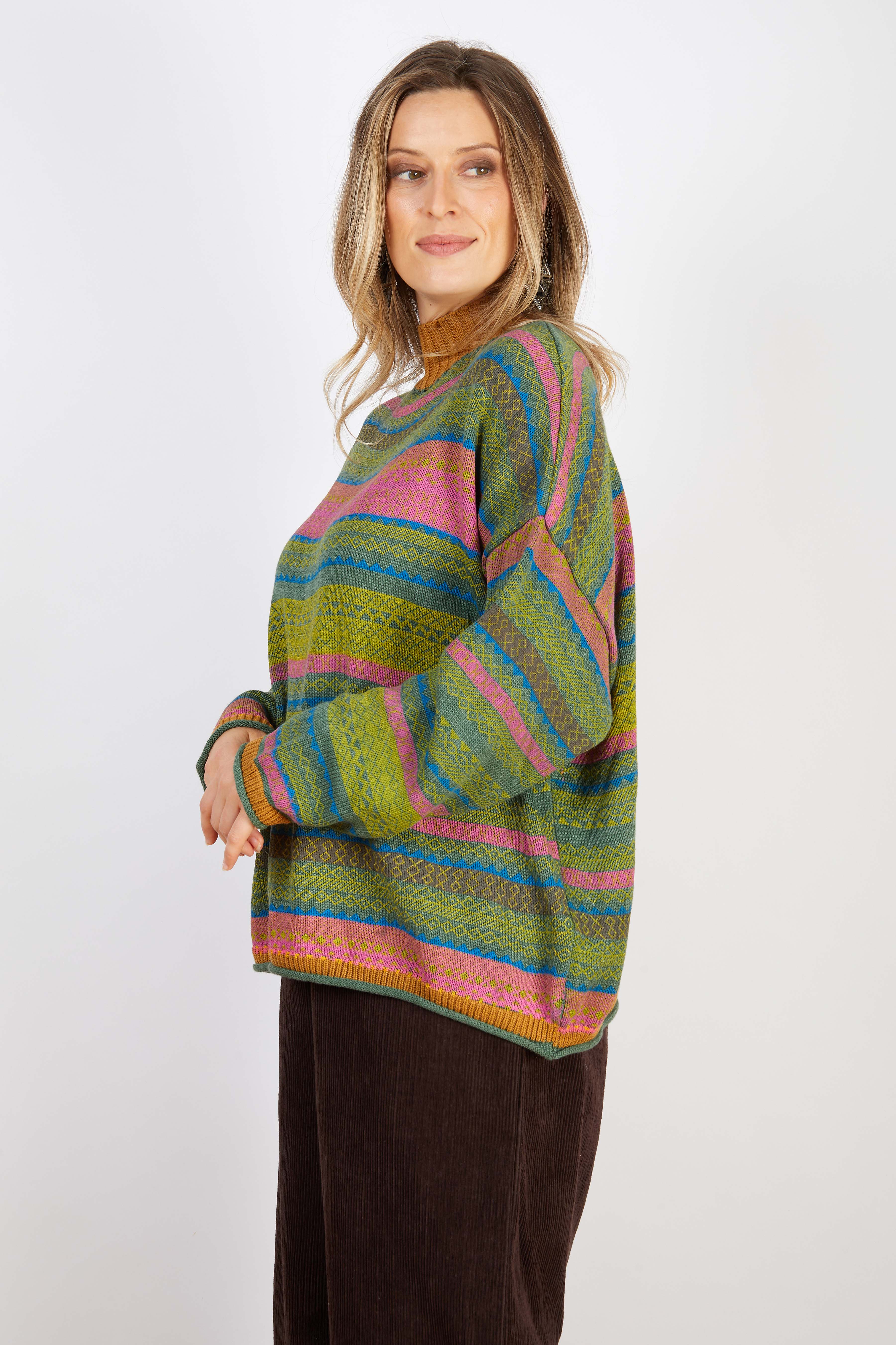COTTON & RECYCLED FIBERS KNIT GREEN AND PINK