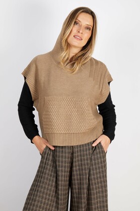 COTTON BLEND VEST WITH HOODIE LATTE