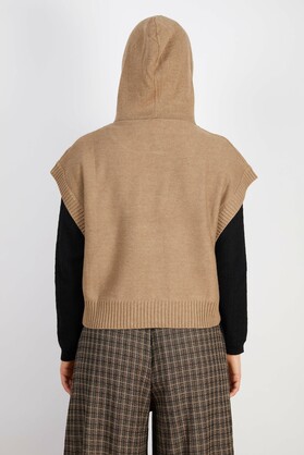 COTTON BLEND VEST WITH HOODIE LATTE