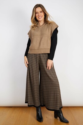 COTTON BLEND VEST WITH HOODIE LATTE