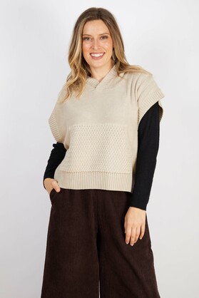 COTTON BLEND VEST WITH HOODIE CREAM