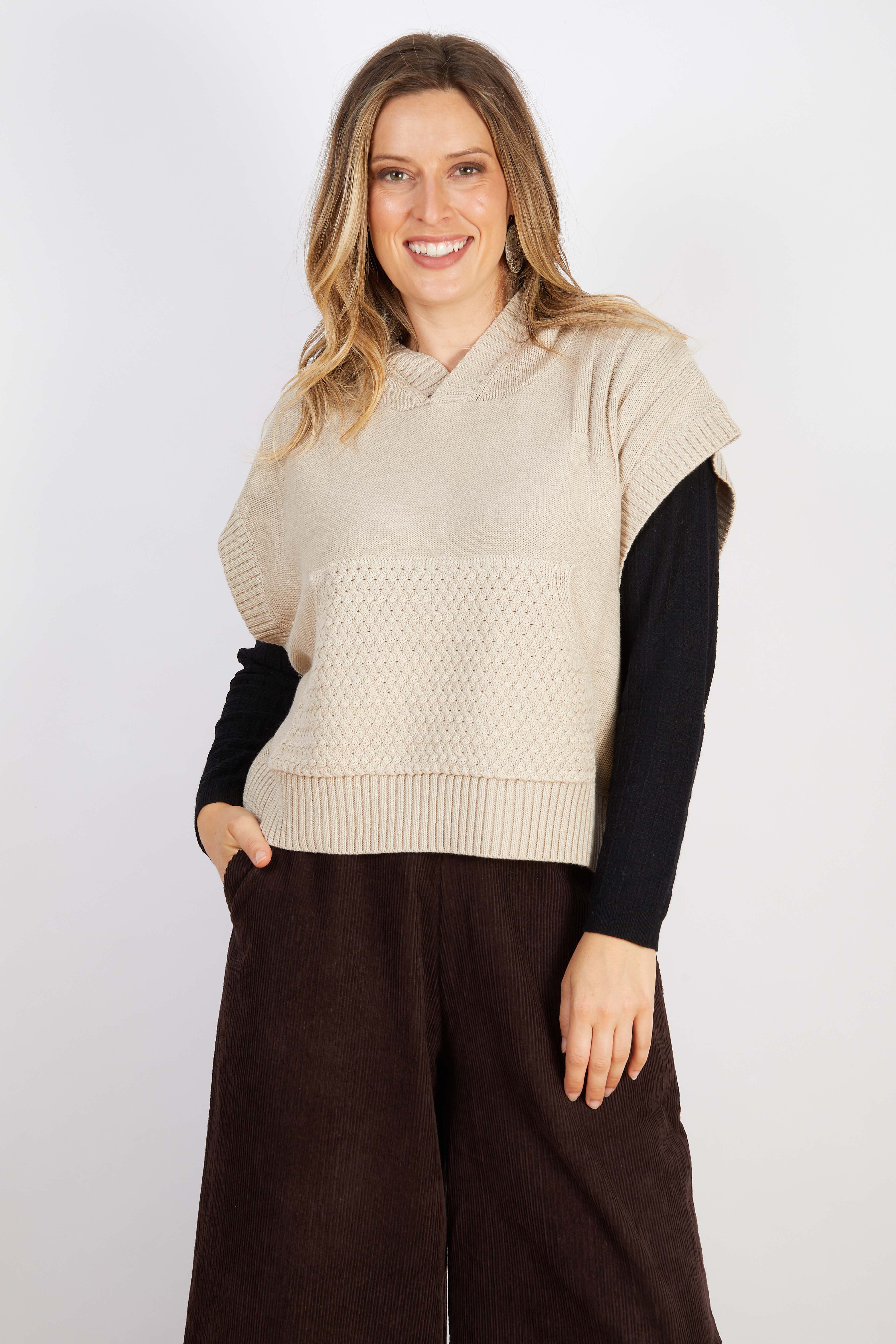 COTTON BLEND VEST WITH HOODIE CREAM