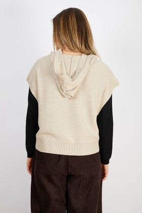 COTTON BLEND VEST WITH HOODIE CREAM