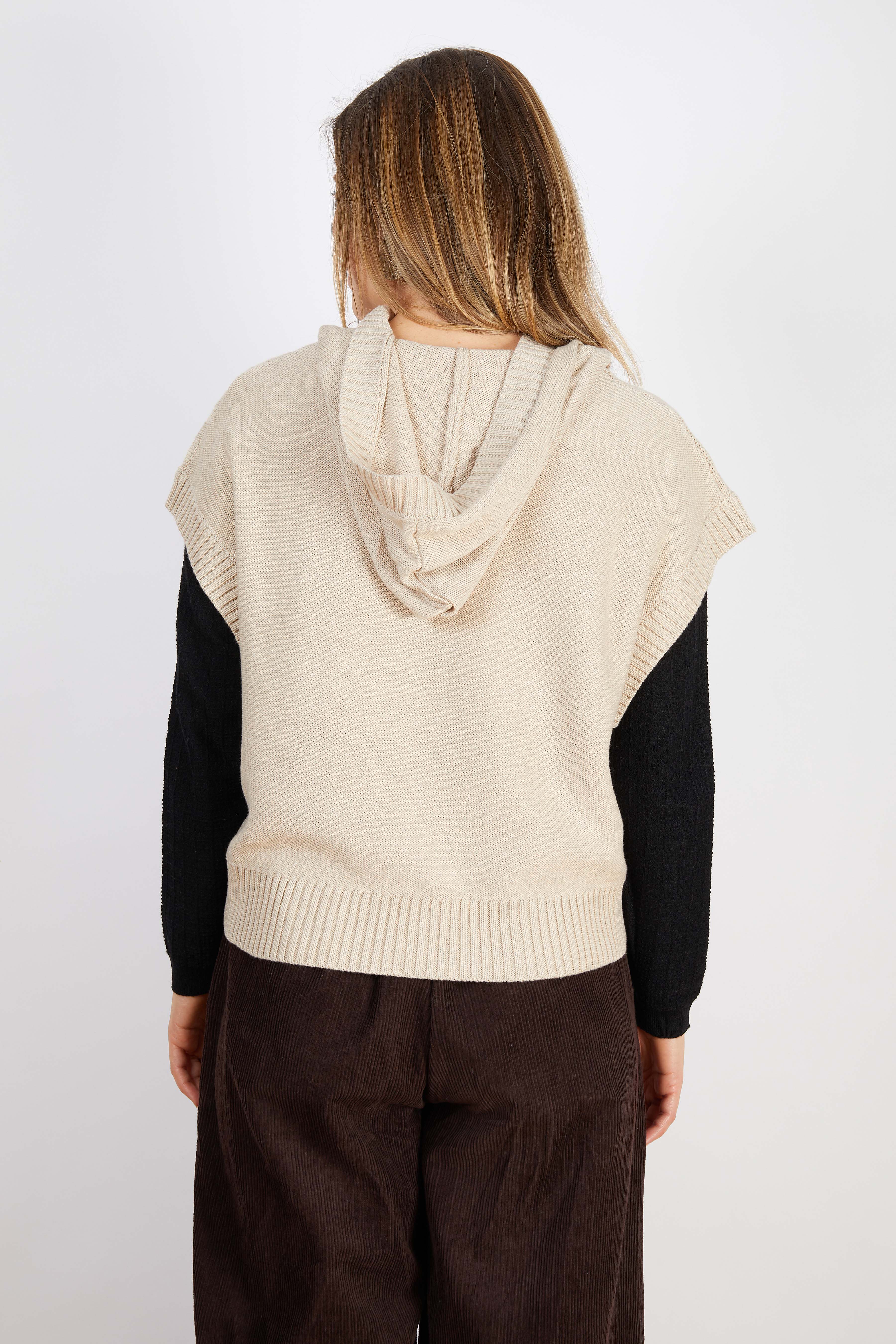 COTTON BLEND VEST WITH HOODIE CREAM
