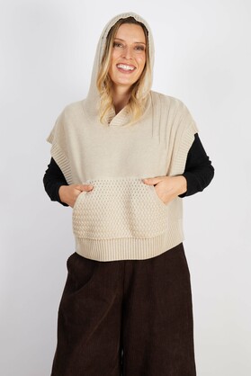 COTTON BLEND VEST WITH HOODIE CREAM