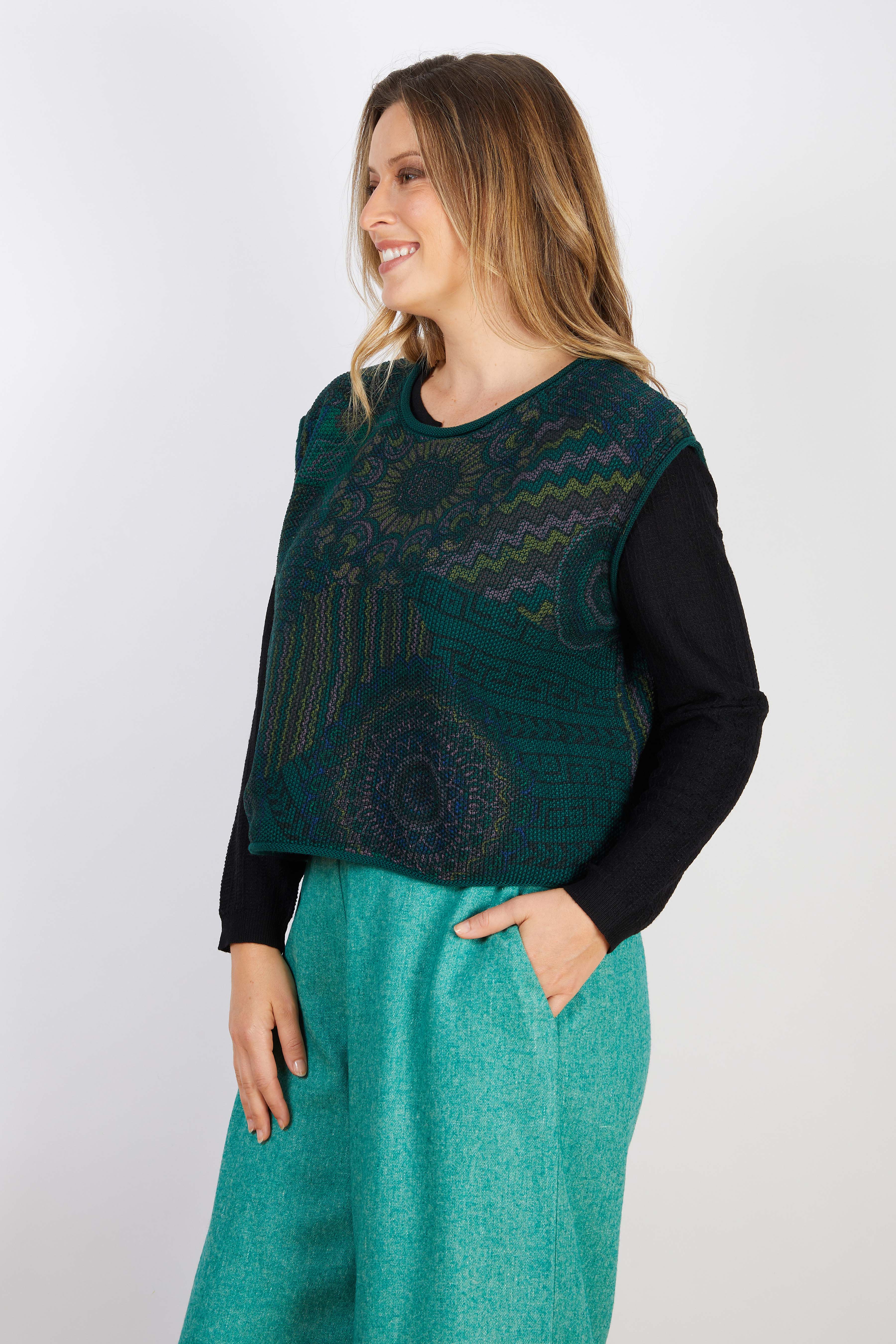 COTTON & RECYCLED FIBERS VEST GREEN