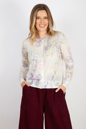 COTTON CASHMERE BLEND CARDIGAN FLORAL