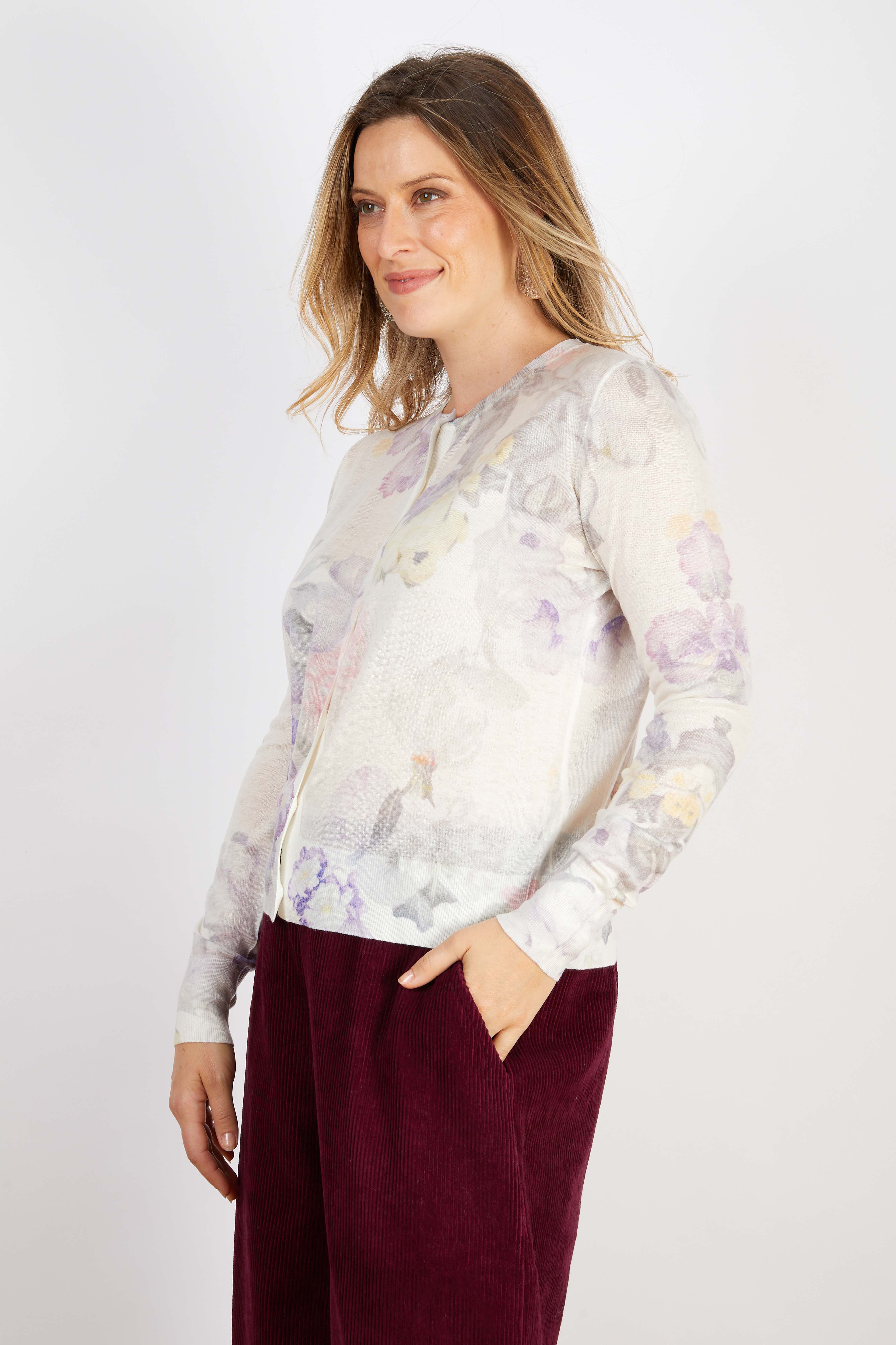 COTTON CASHMERE BLEND CARDIGAN FLORAL