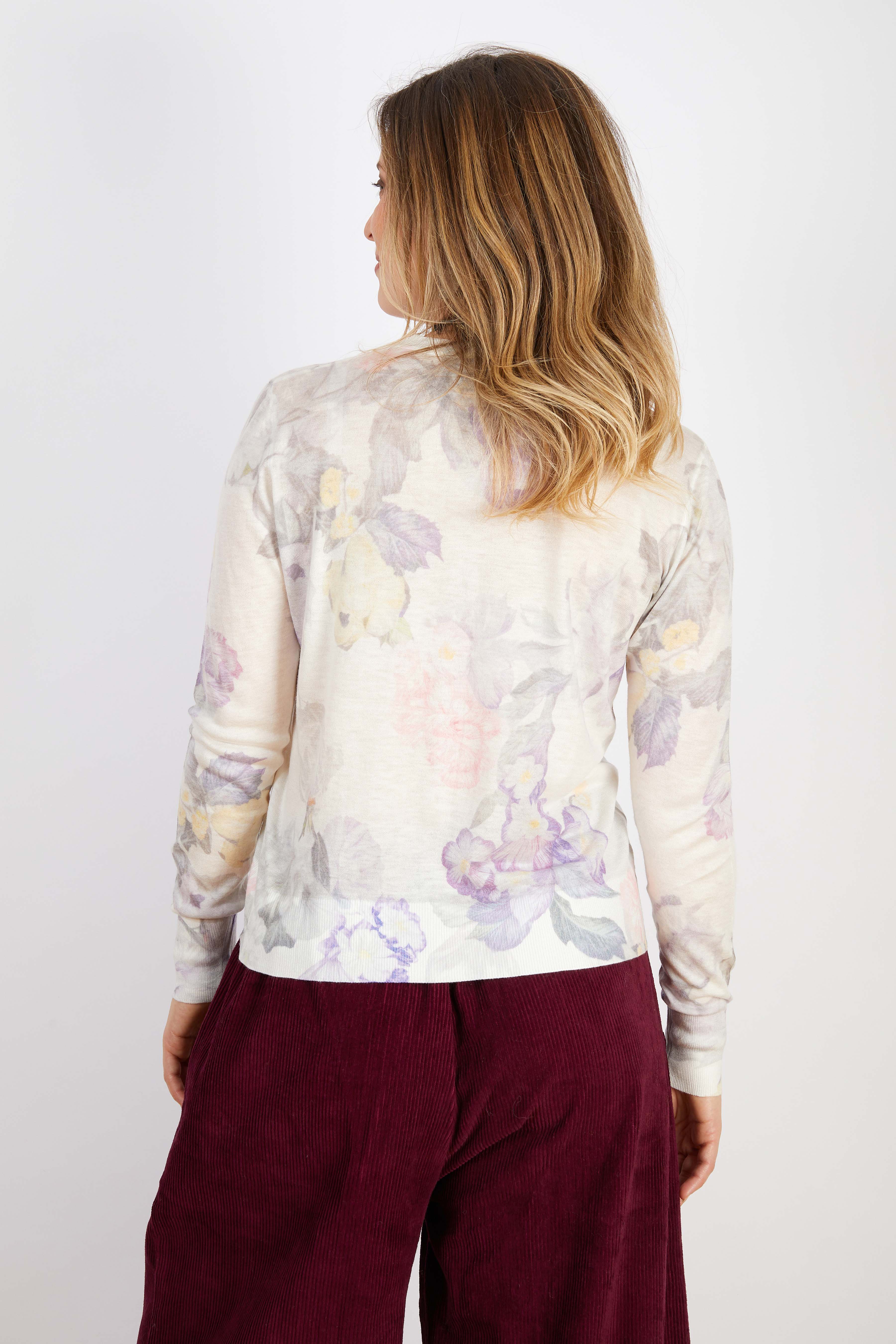 COTTON CASHMERE BLEND CARDIGAN FLORAL